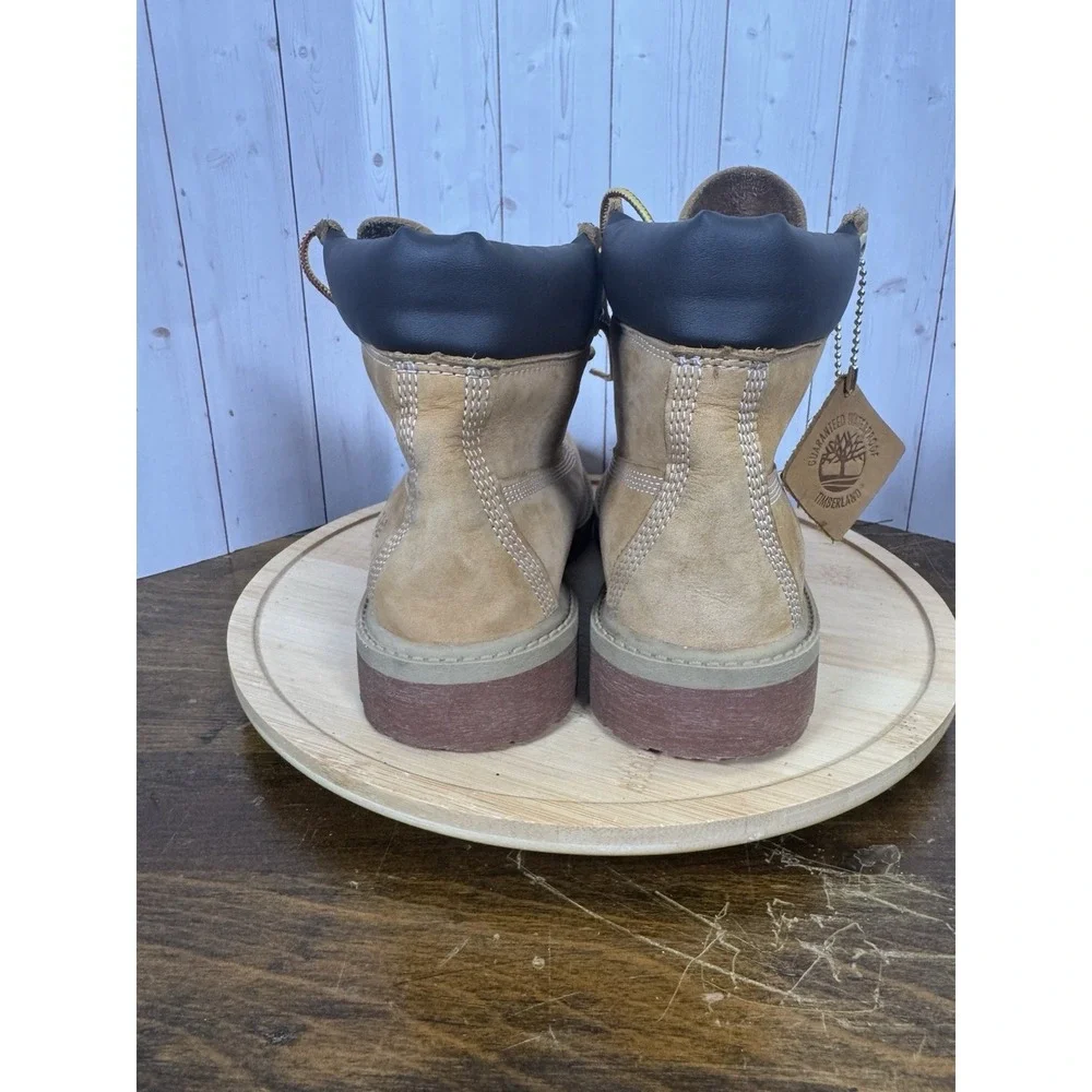 Timberland Boots Boys Size 4 Wheat 6-Inch‎ Nubuck Lace Up Padded Collar A8398